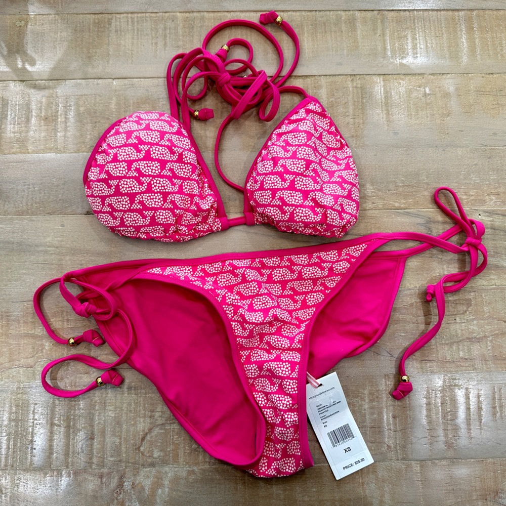 Vineyard Vinespink polka dot whale string bikini triangle top swim